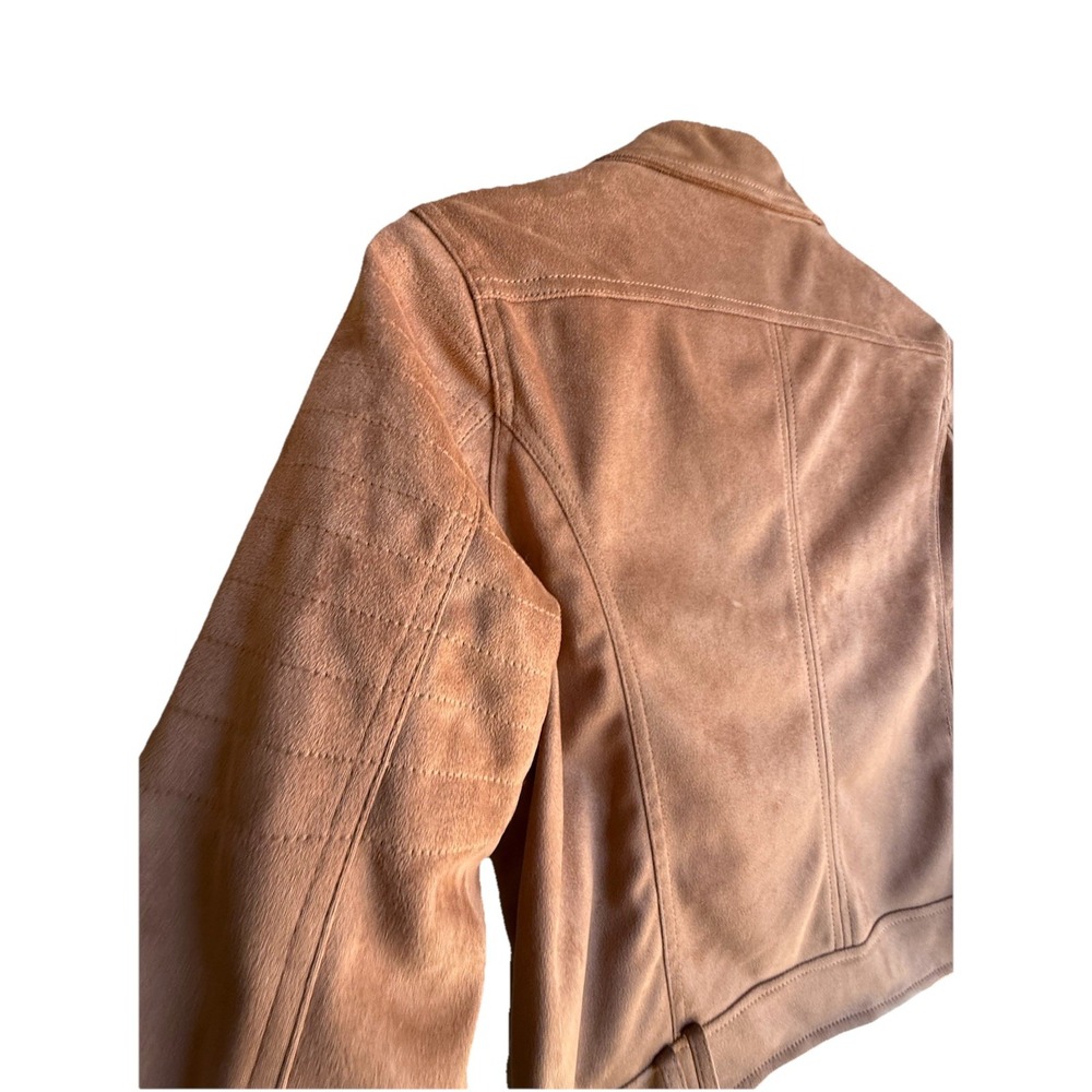 Cupcakes and Cashmere Brown Moto Jacket Womens Medium Cropped Biker Faux Suede - Picture 12 of 16